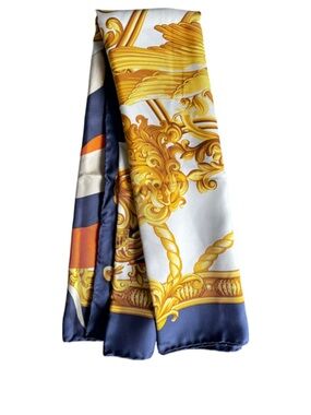Gianfranco Ferre Gold, Navy & White Silk Scarf